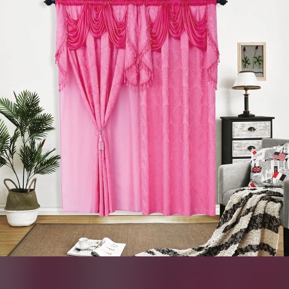 Elegant Pink Lace Curtain Set